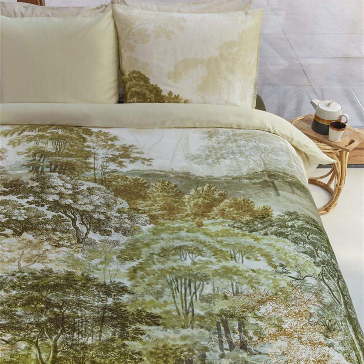 Bedding House Arcadia Green Cotton Sateen Quilt Cover Set Queen 4