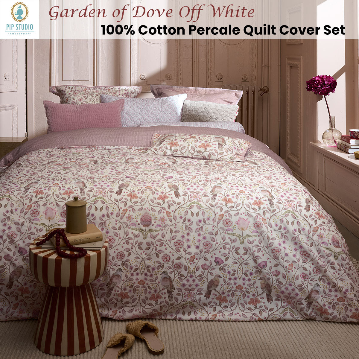 PIP Studio Garden of Dove Off White Cotton Quilt Cover Set King