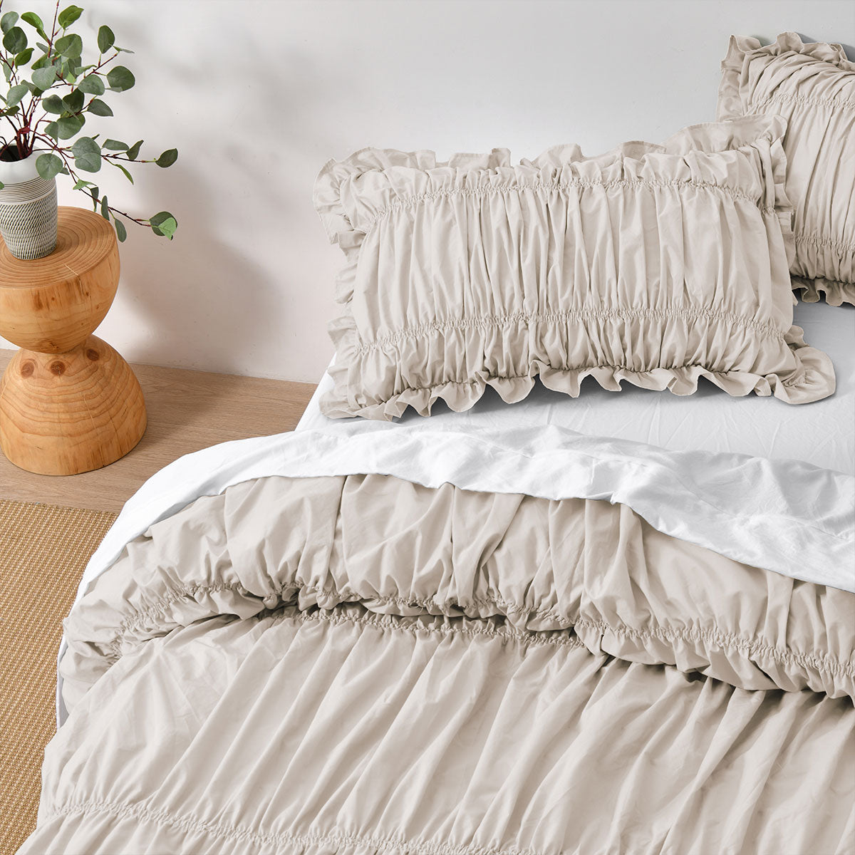 Vintage Design Homewares Haven Natural Washed Cotton Ruched Quilt Cover Set Single 3