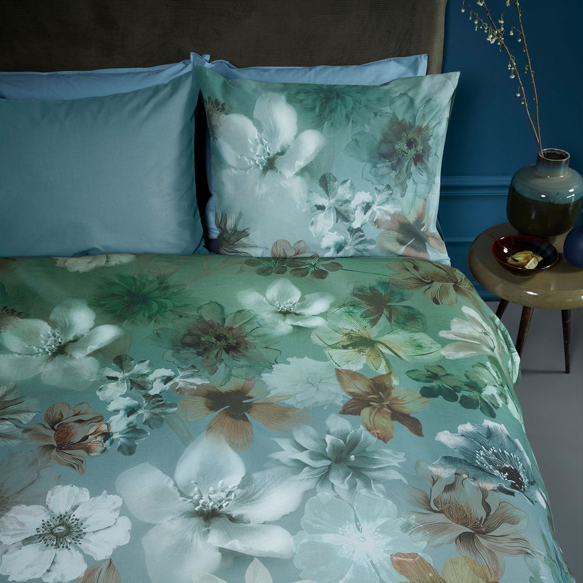 Bedding House Lou Blue Green Cotton Floral Quilt Cover Set King 4