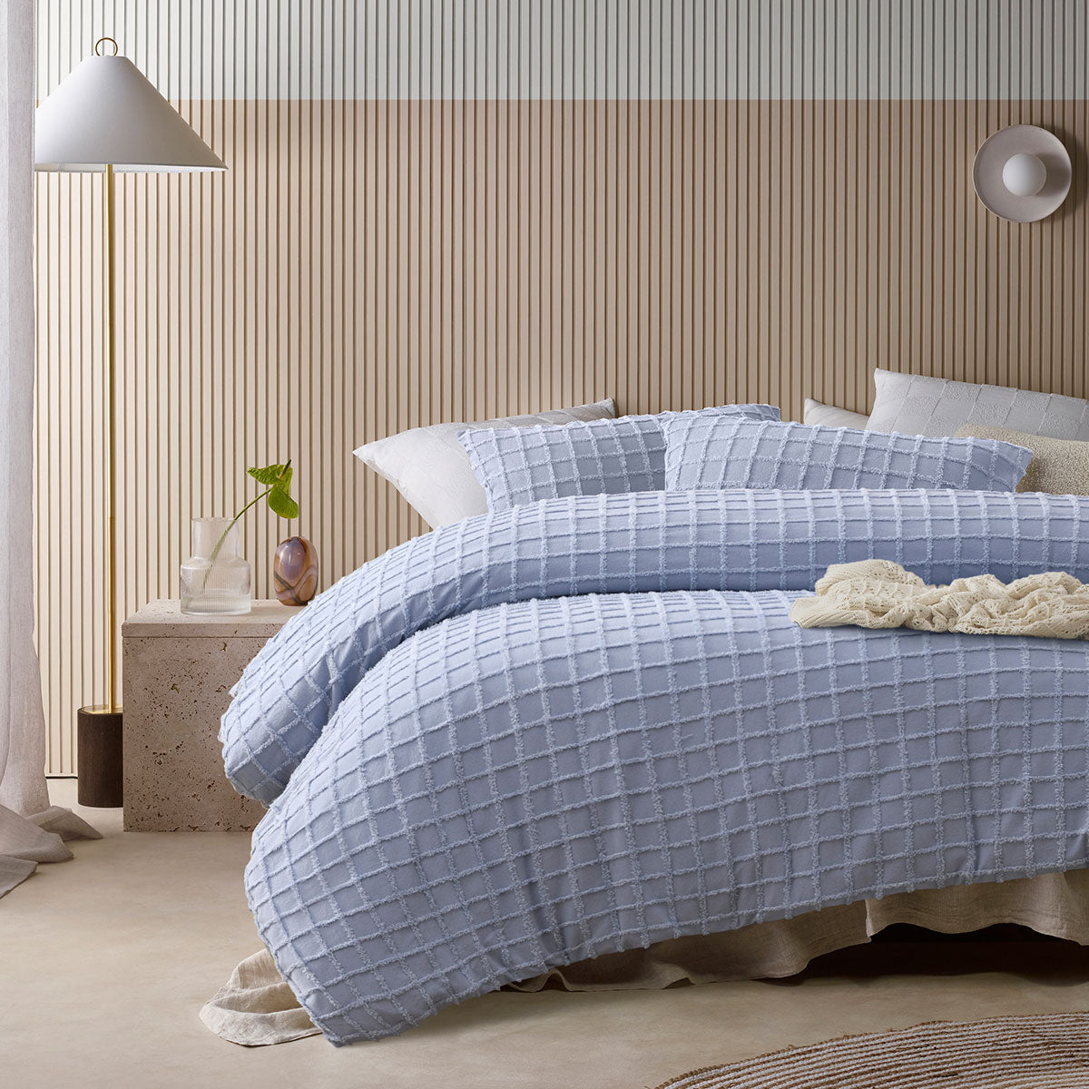 Vintage Design Homewares Parquet Snooze Blue Polyester Cotton Quilt Cover Set Queen