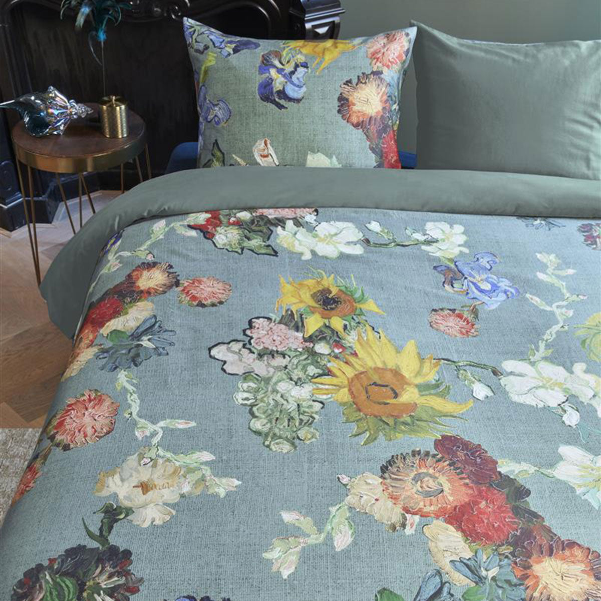 Bedding House Van Gogh Partout des Fleurs Green Cotton Sateen Quilt Cover Set King 4