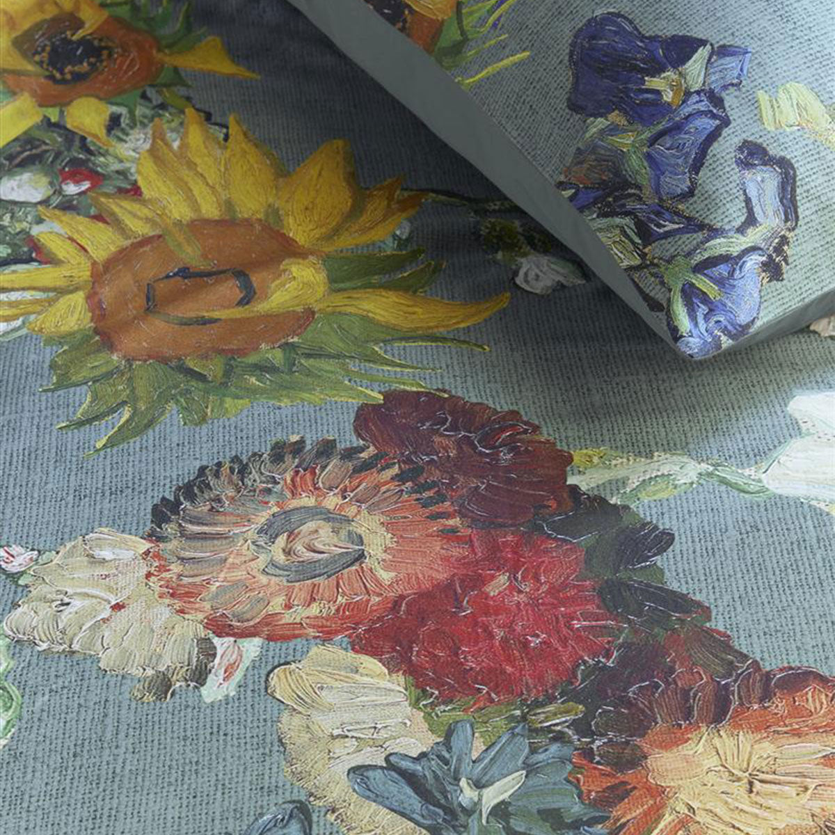 Bedding House Van Gogh Partout des Fleurs Green Cotton Sateen Quilt Cover Set Queen 3
