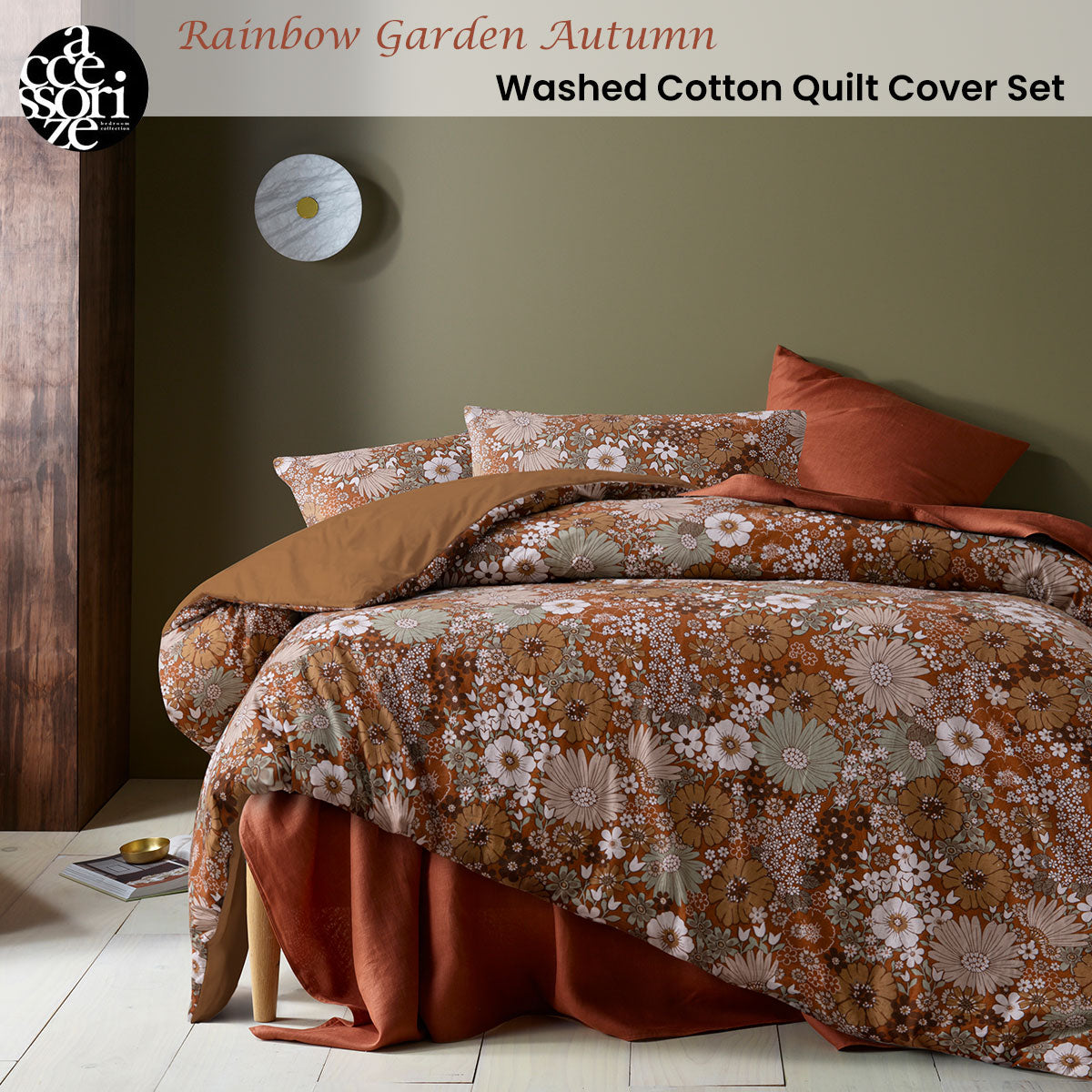 Accessorize Rainbow Garden Autumn Washed Cotton Quilt Cover Set King 2