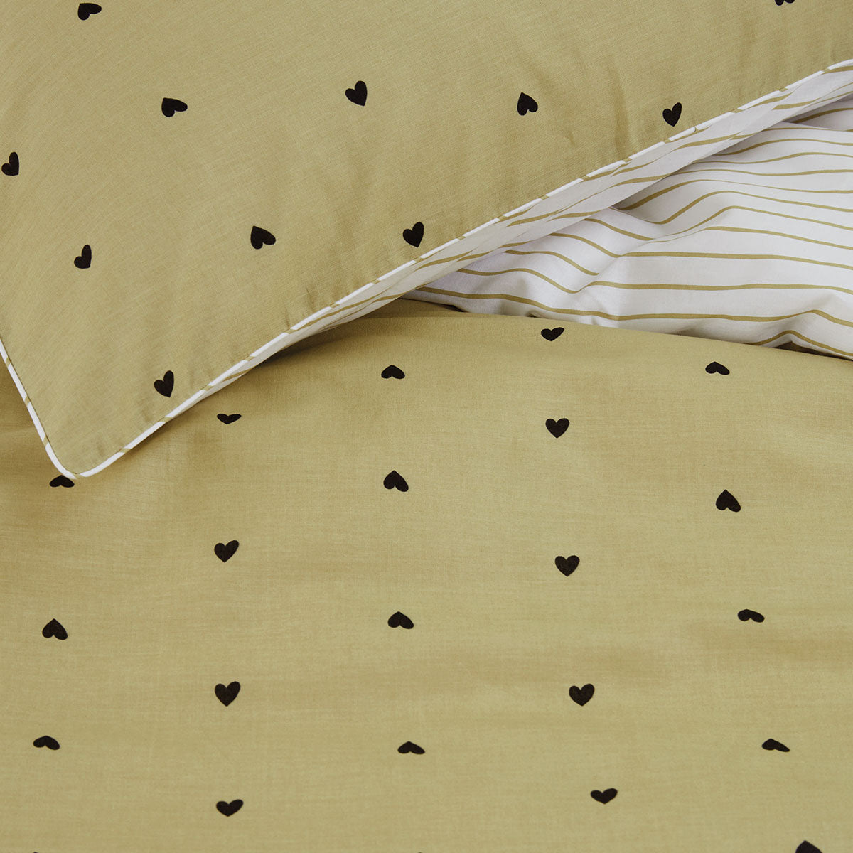 VTWonen Striped Hearts Yellow Cotton Quilt Cover Set Queen 3
