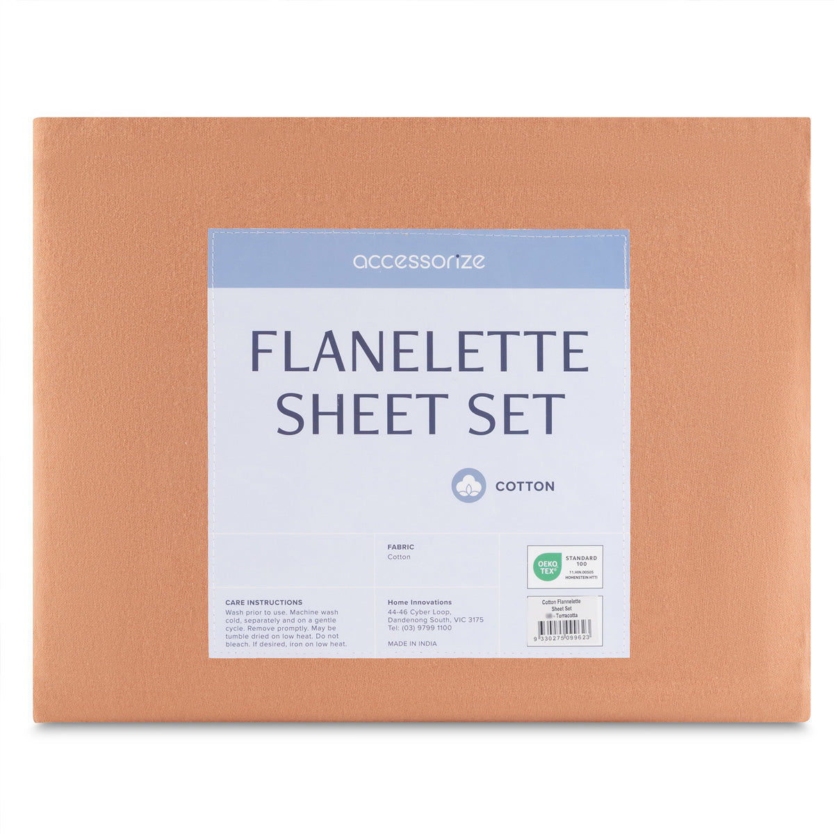 Accessorize Cotton Flannelette Sheet Set 40cm Wall Terracotta King 3