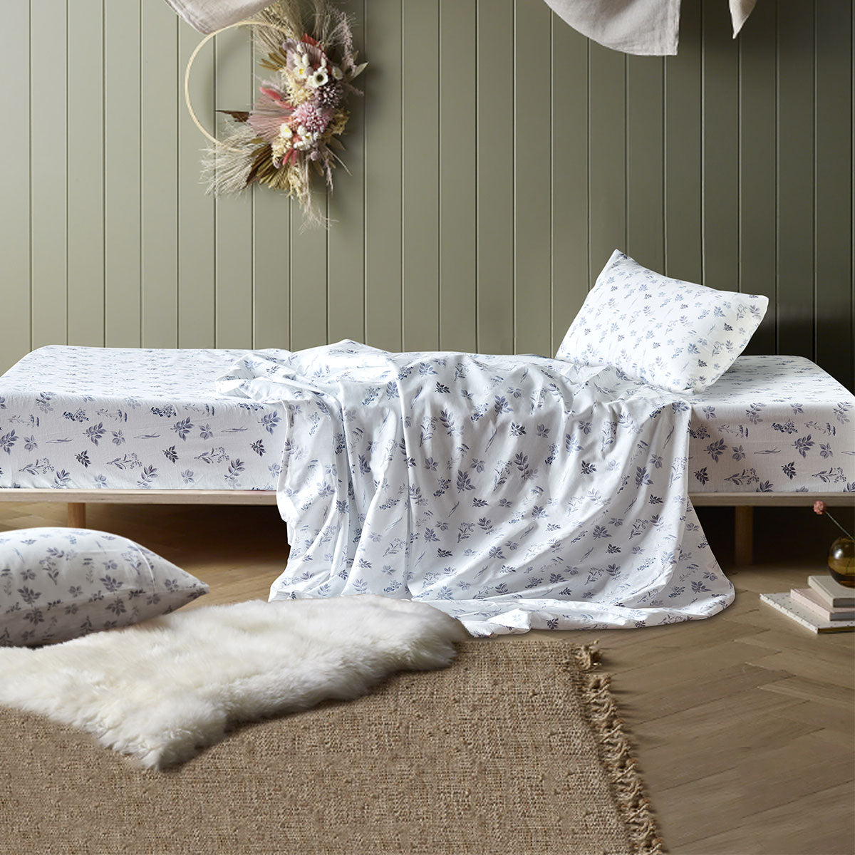 Happy Kids Woodland White Cotton Sheet Set Double