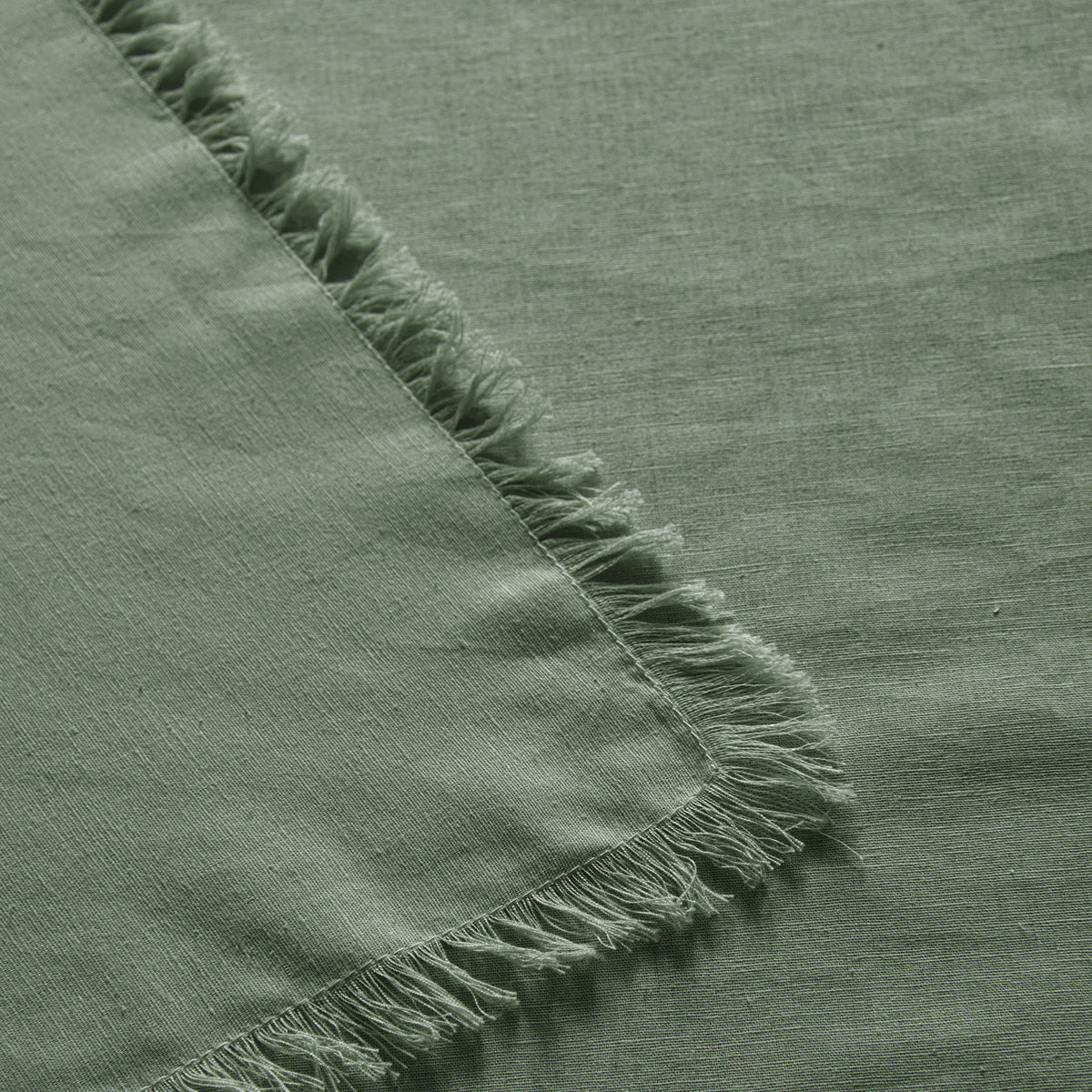 Vintage Design Homewares Gypsy Green Fringed Washed Linen Cotton Tablecloth 150cm x 275cm 3