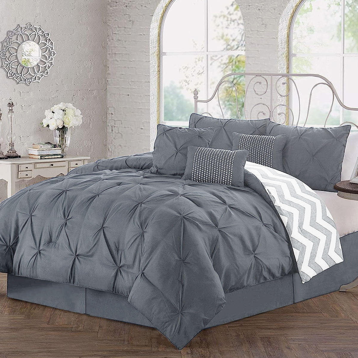 J Elliot Home 6 Pcs Ella Grey Comforter Set Single 5