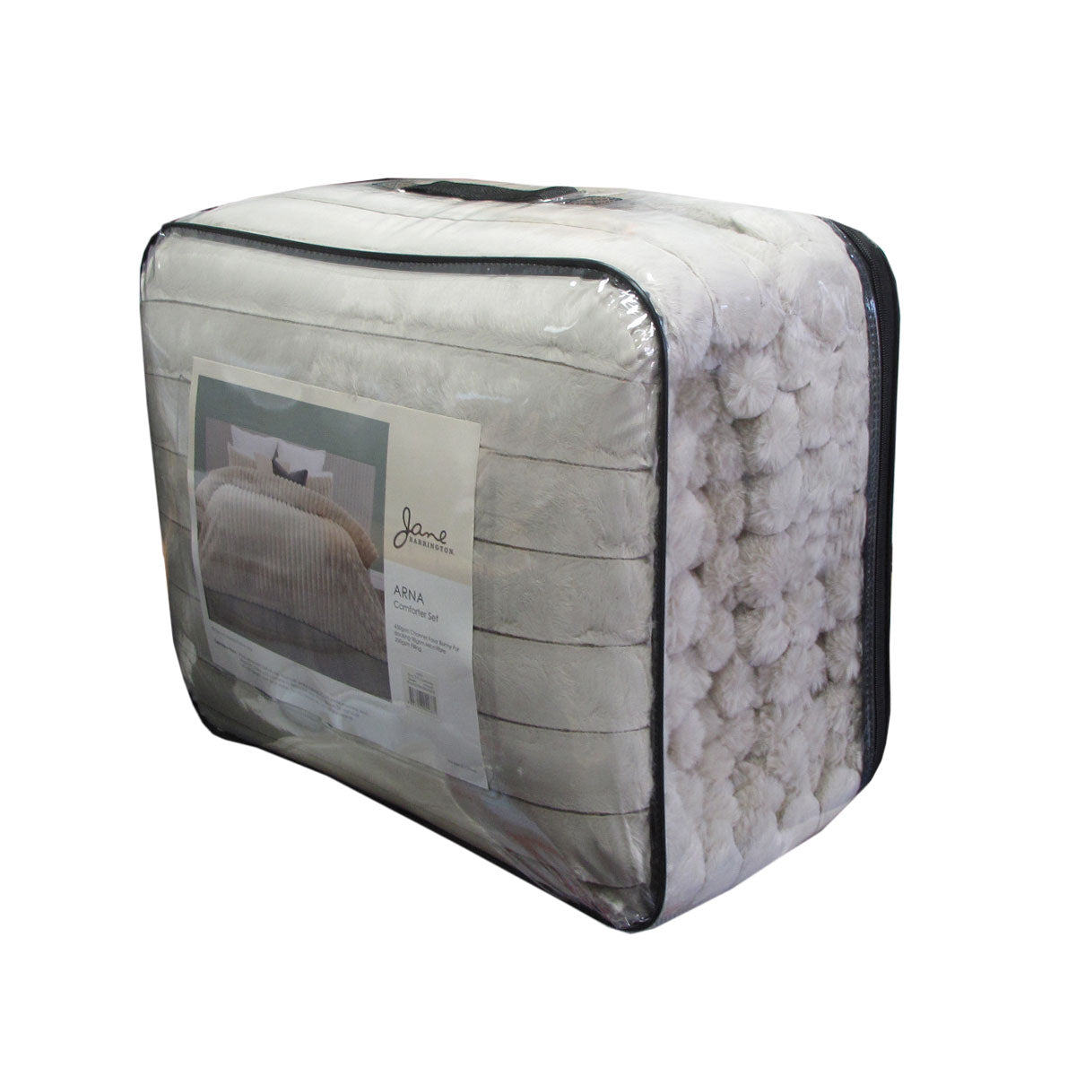 Jane Barrington Arna Natural 3 Pcs Channel Faux Bunny Fur Comforter Set King 4