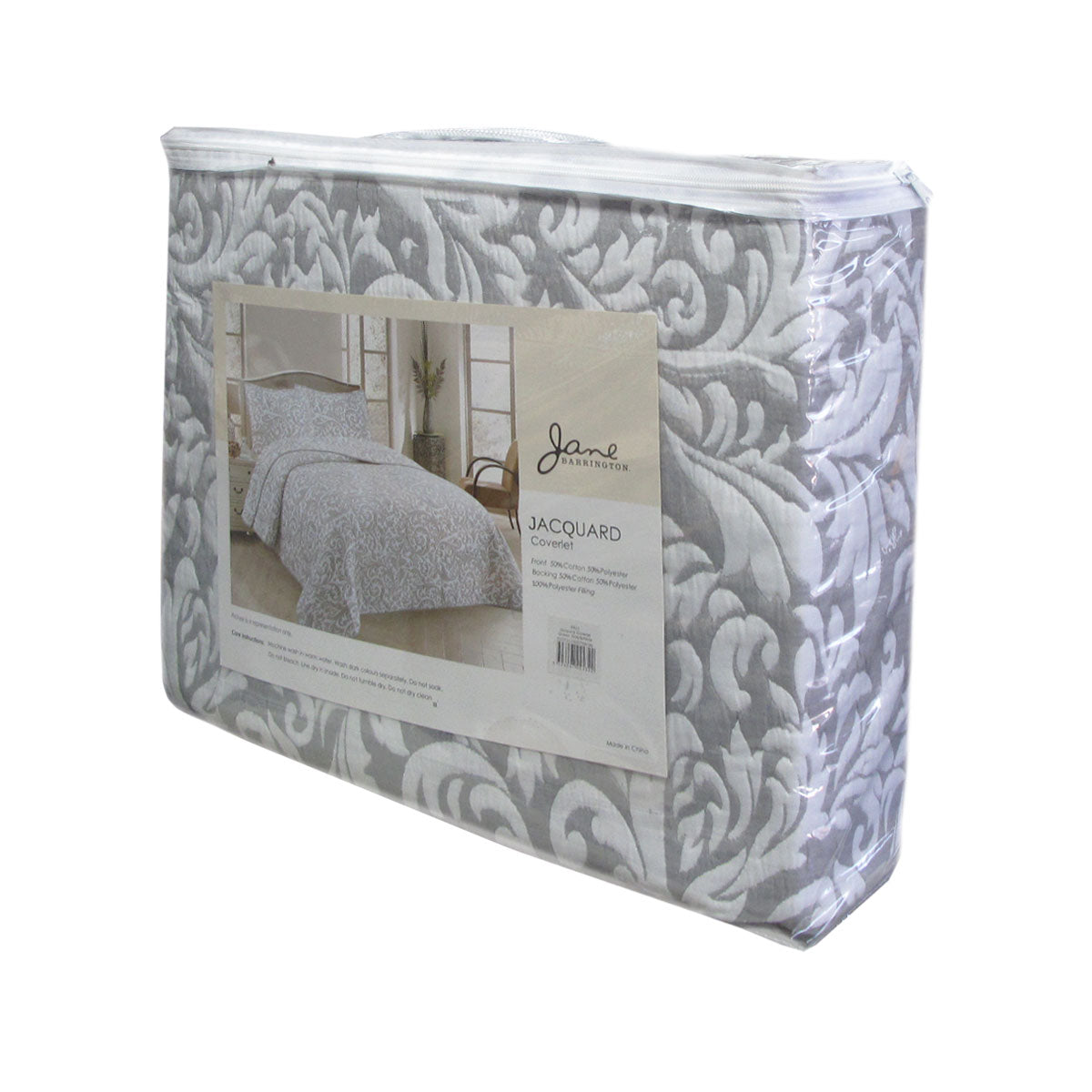 Jane Barrington Grey & White Lightly Quilted Jacquard Reversible Coverlet Set King 4