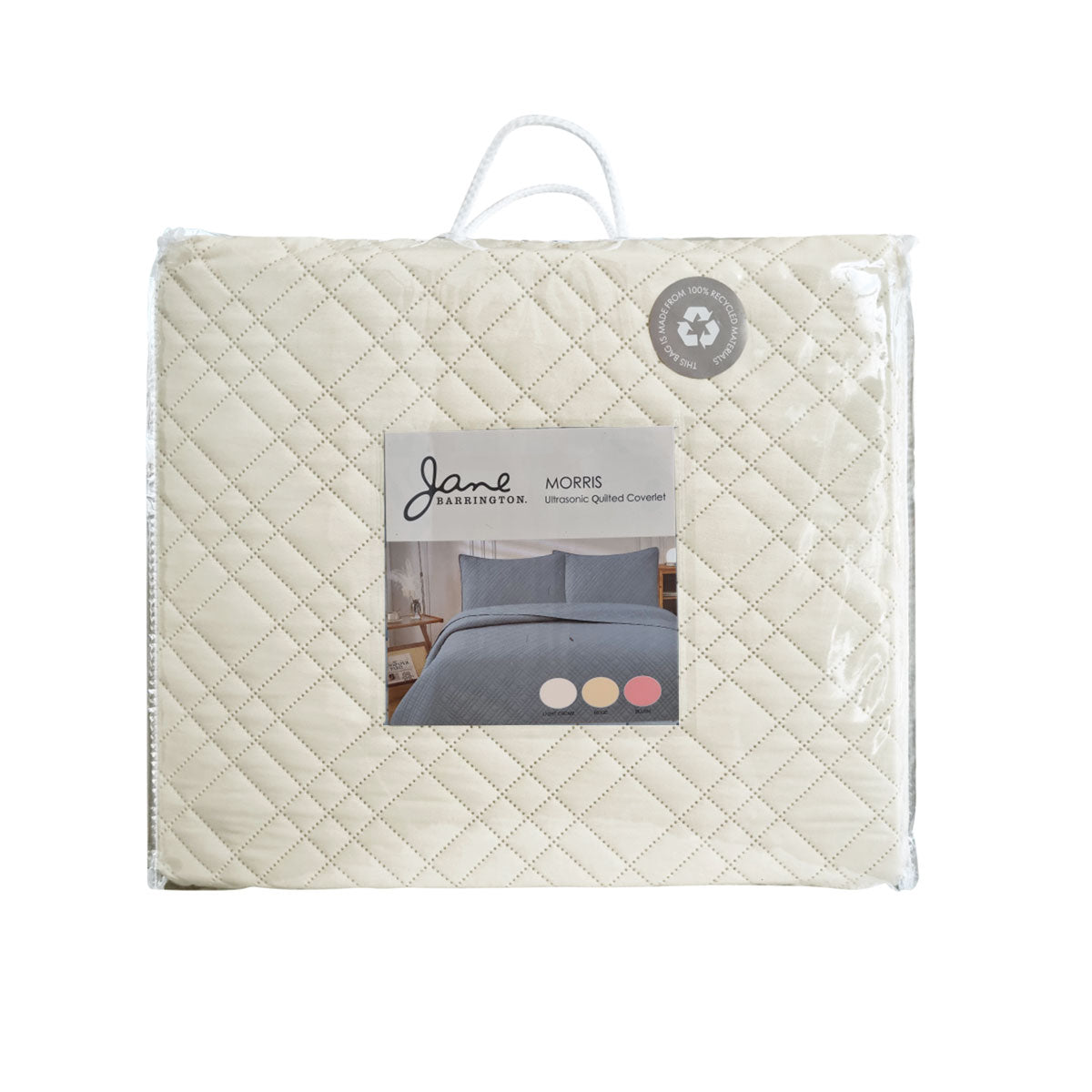 Jane Barrington Morris Light Cream Ultrasonic Embossed Lightly Quilted Reversible Coverlet Set King 4