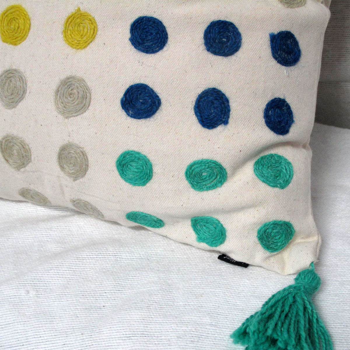 J.Elliot Home Polka Dots Tassel Blue Filled Cushion 43 x 43 cm 3