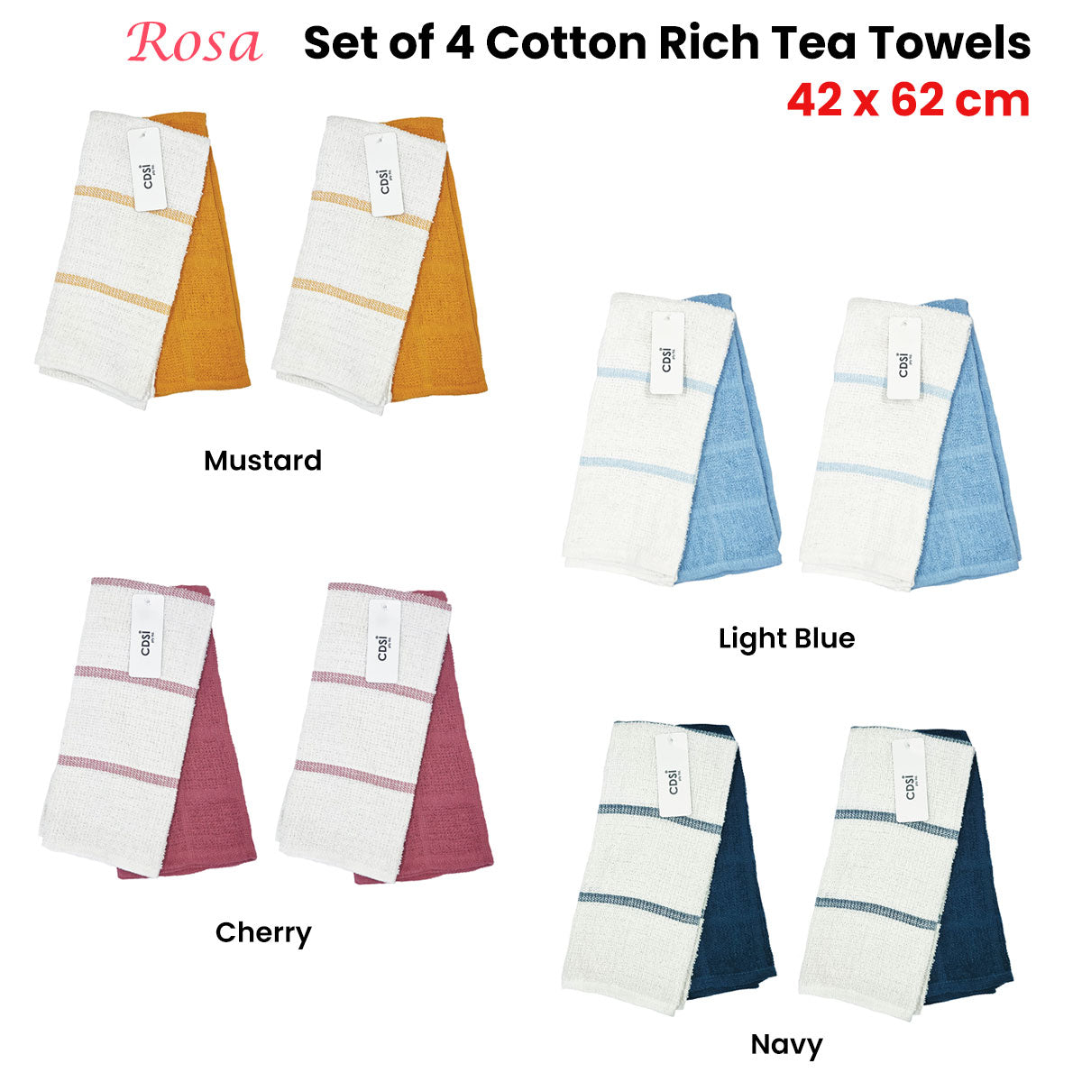 Set of 4 Rosa Cotton Rich Terry Tea Towels 42 x 62cm Navy 3