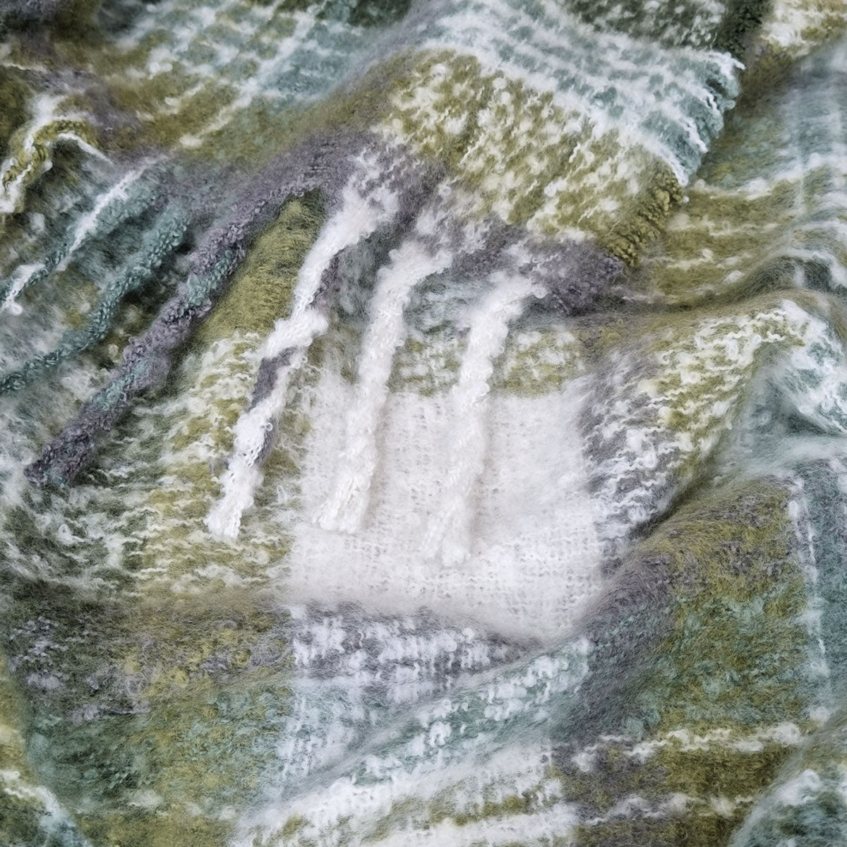 J Elliot Home Aiden Olive Multi Faux Mohair Throw Rug with Fringe 130 x 160cm 3