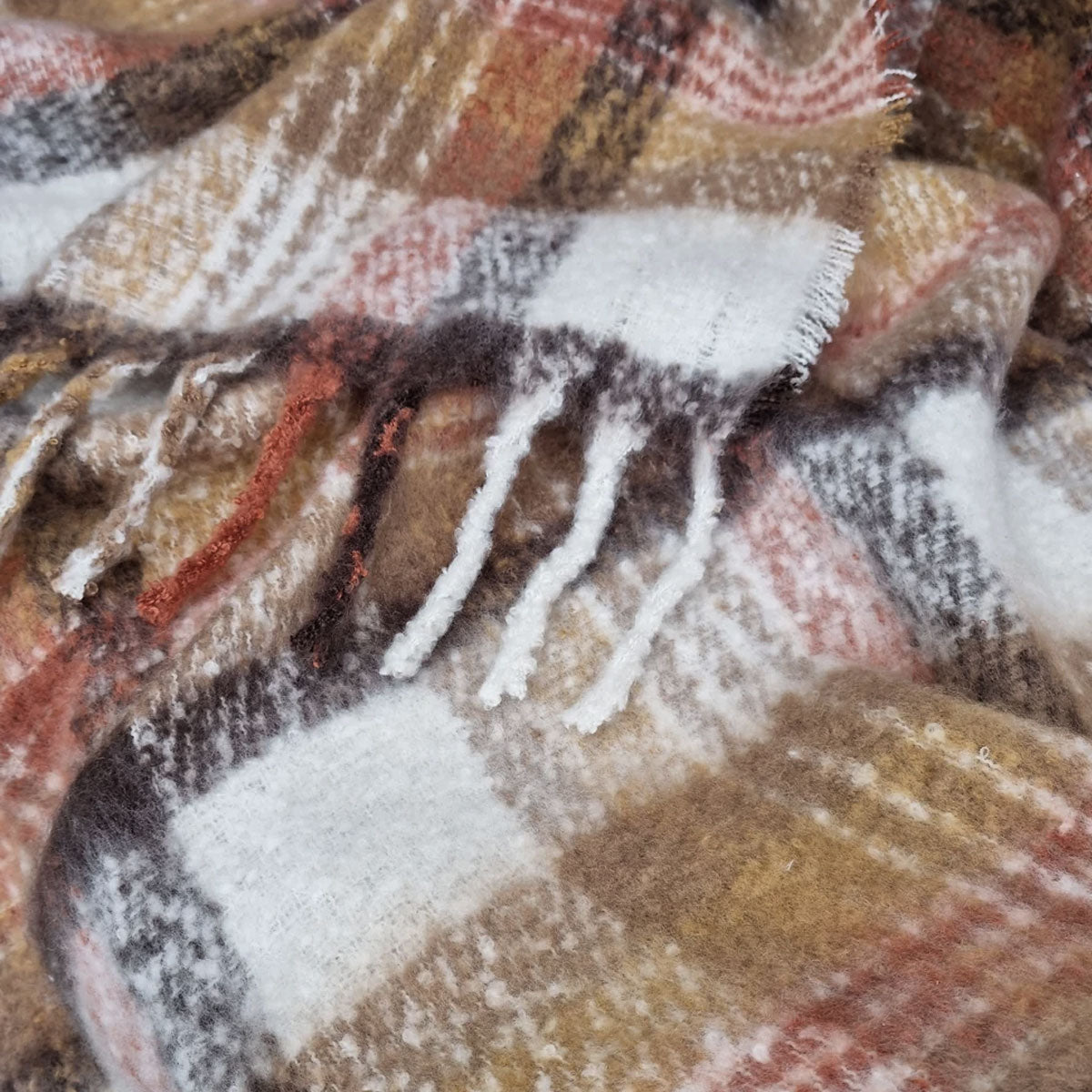 J Elliot Home Aiden Sand Multi Faux Mohair Throw Rug with Fringe 130 x 160cm 3