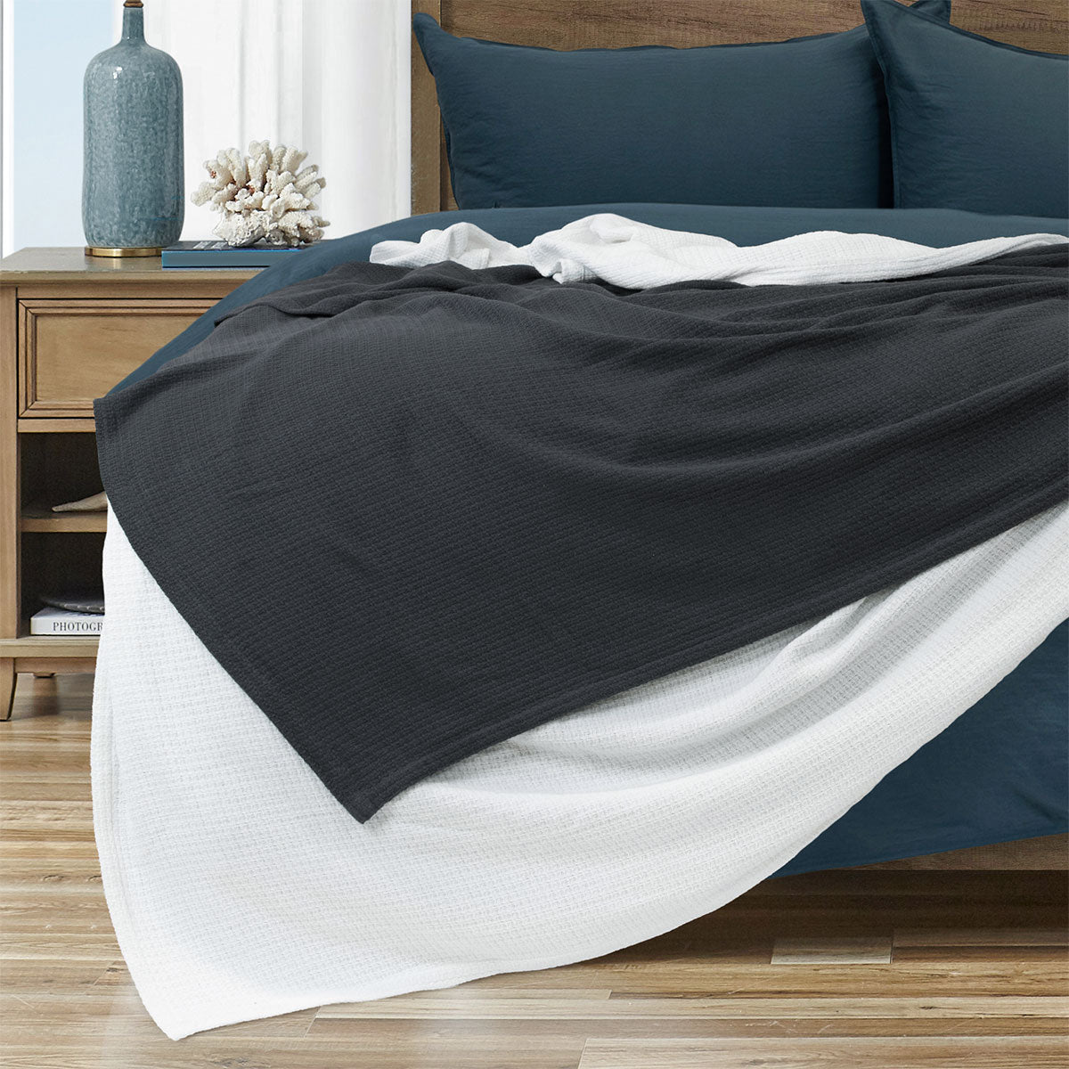 Algodon Sophie Cotton Waffle Blanket Queen 245x240cm Charcoal 3