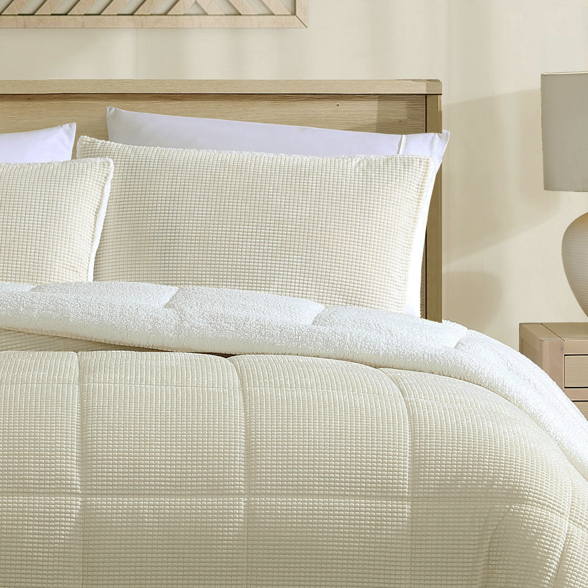 Ardor Avalon Cream 3 Pcs Velvet Comforter Set with Sherpa Reverse Queen/King 3