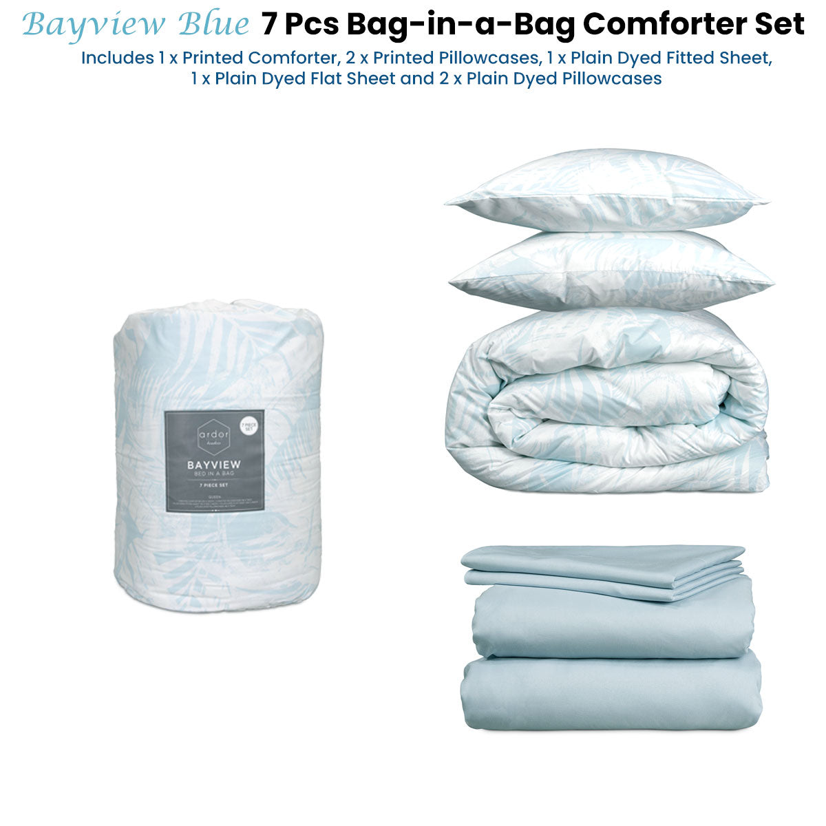 Ardor Bayview Blue 7 Pcs Bed-In-A-Bag Comforter Set with Sheet Set Queen 3
