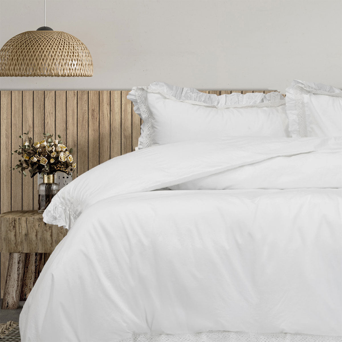 Algodon Adele White Cotton Ruffle Quilt Cover Set King 3