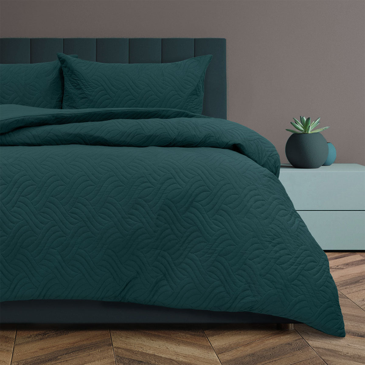 Ardor Asher Deep Teal Embossed Vintage Washed Quilt Cover Set King 3
