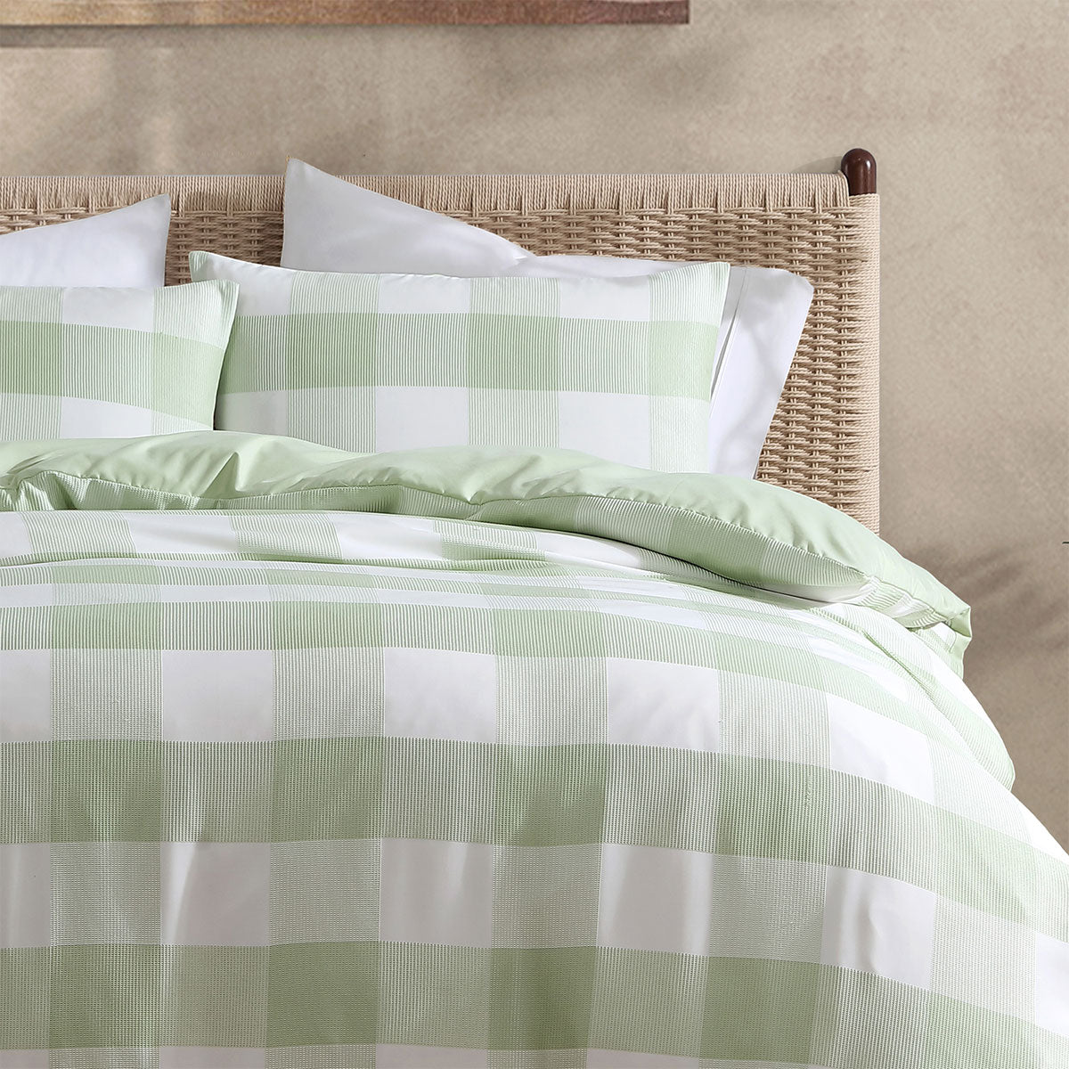 Ardor Ashlea Sage Oversized Waffle Check Quilt Cover Set Queen 3