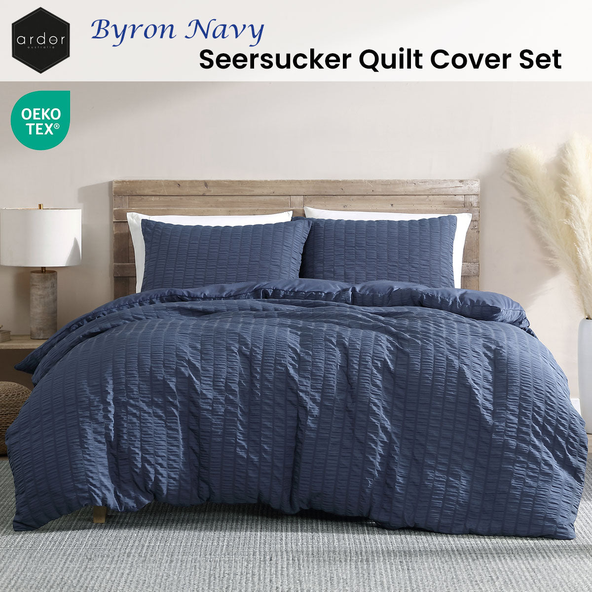 Ardor Byron Navy Seersucker Quilt Cover Set King