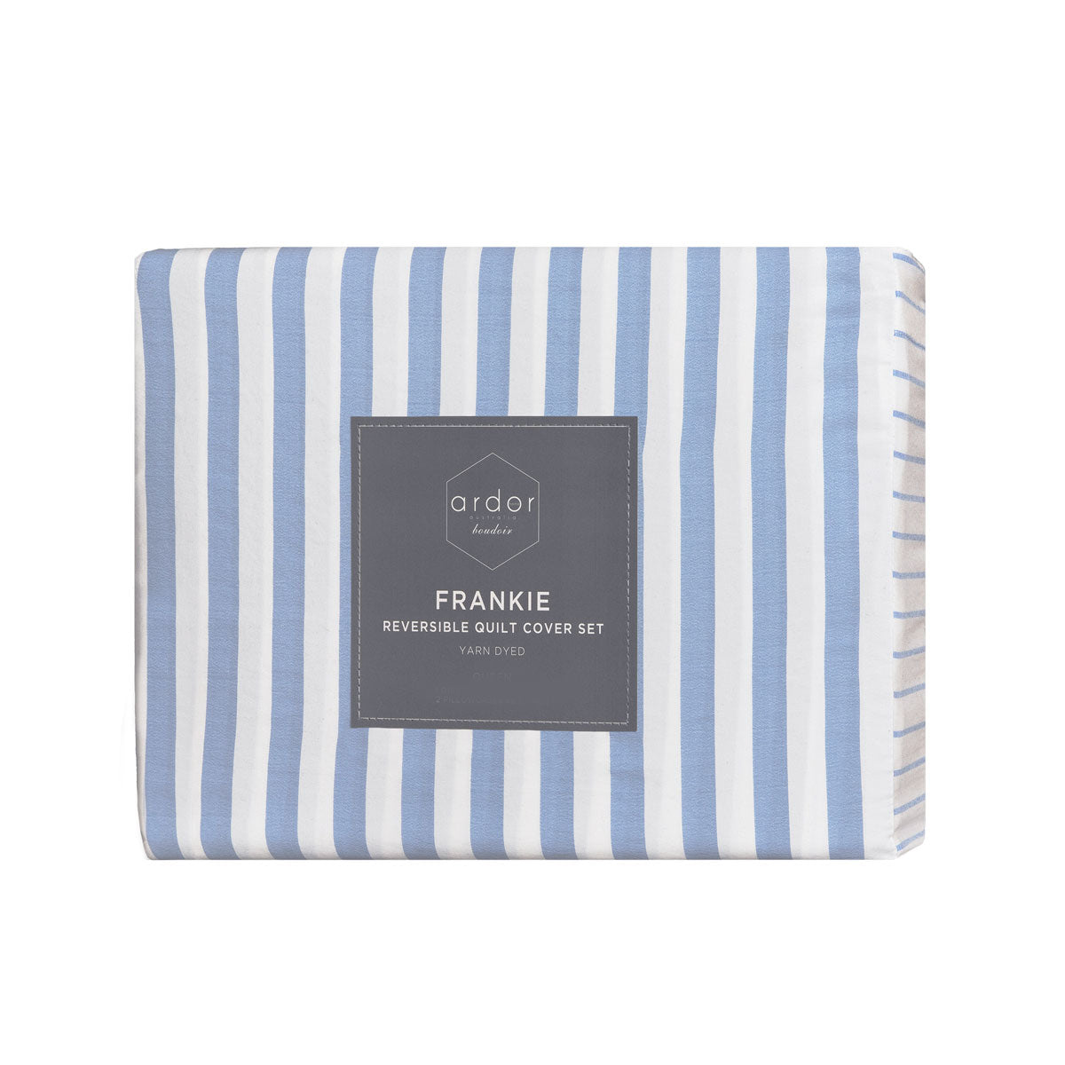 Ardor Frankie Blue Stripe Yarn Dyed Reversible Quilt Cover Set Queen 5