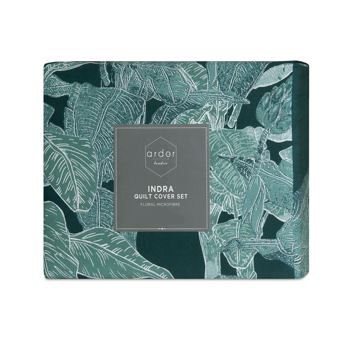 Ardor Indra Teal Palm Leaf Printed Quilt Cover Set King 5