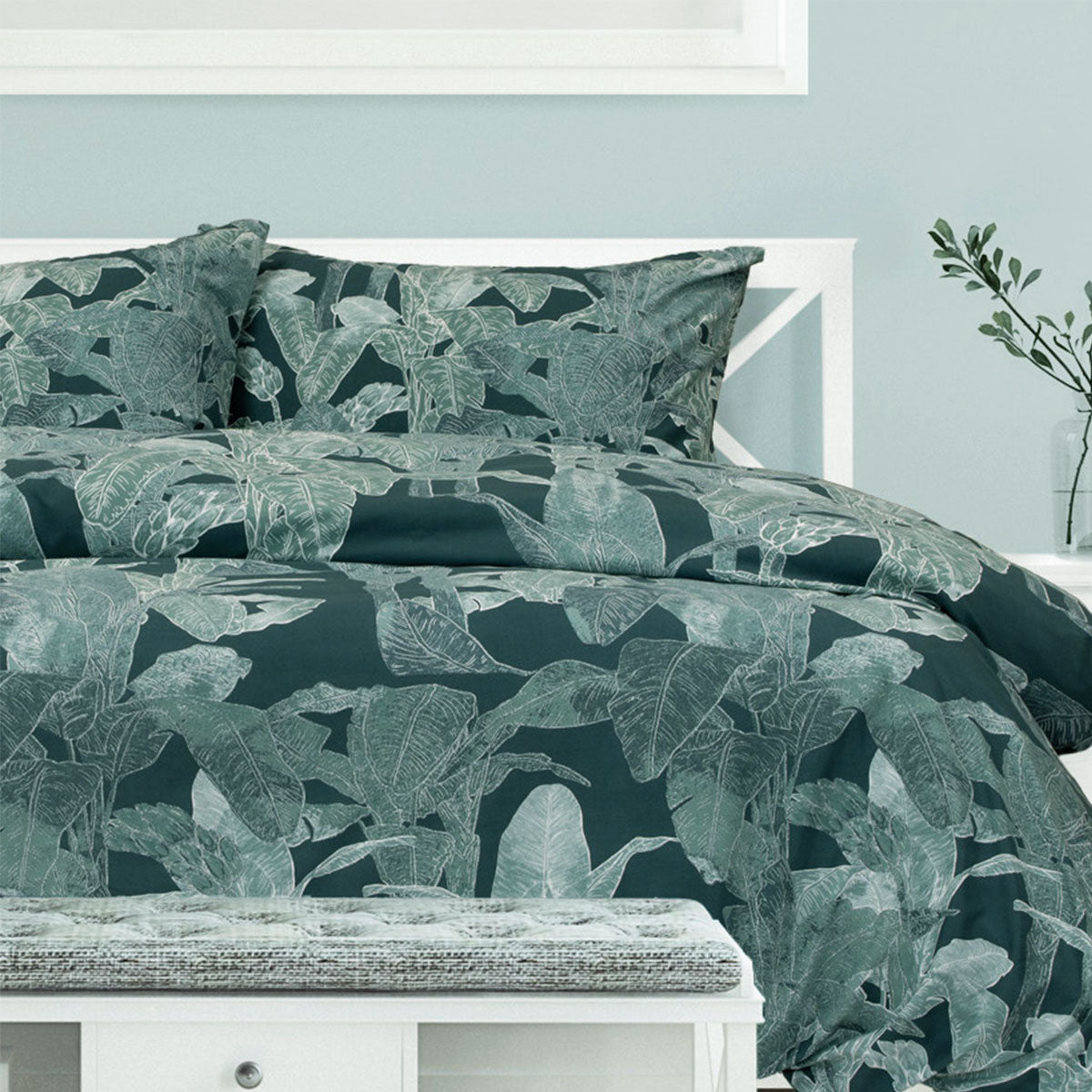 Ardor Indra Teal Palm Leaf Printed Quilt Cover Set Queen 3