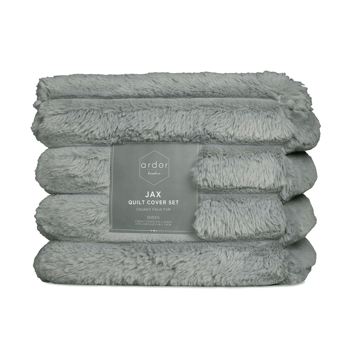 Ardor Jax Grey Chunky Faux Fur Quilt Cover Set Queen 5