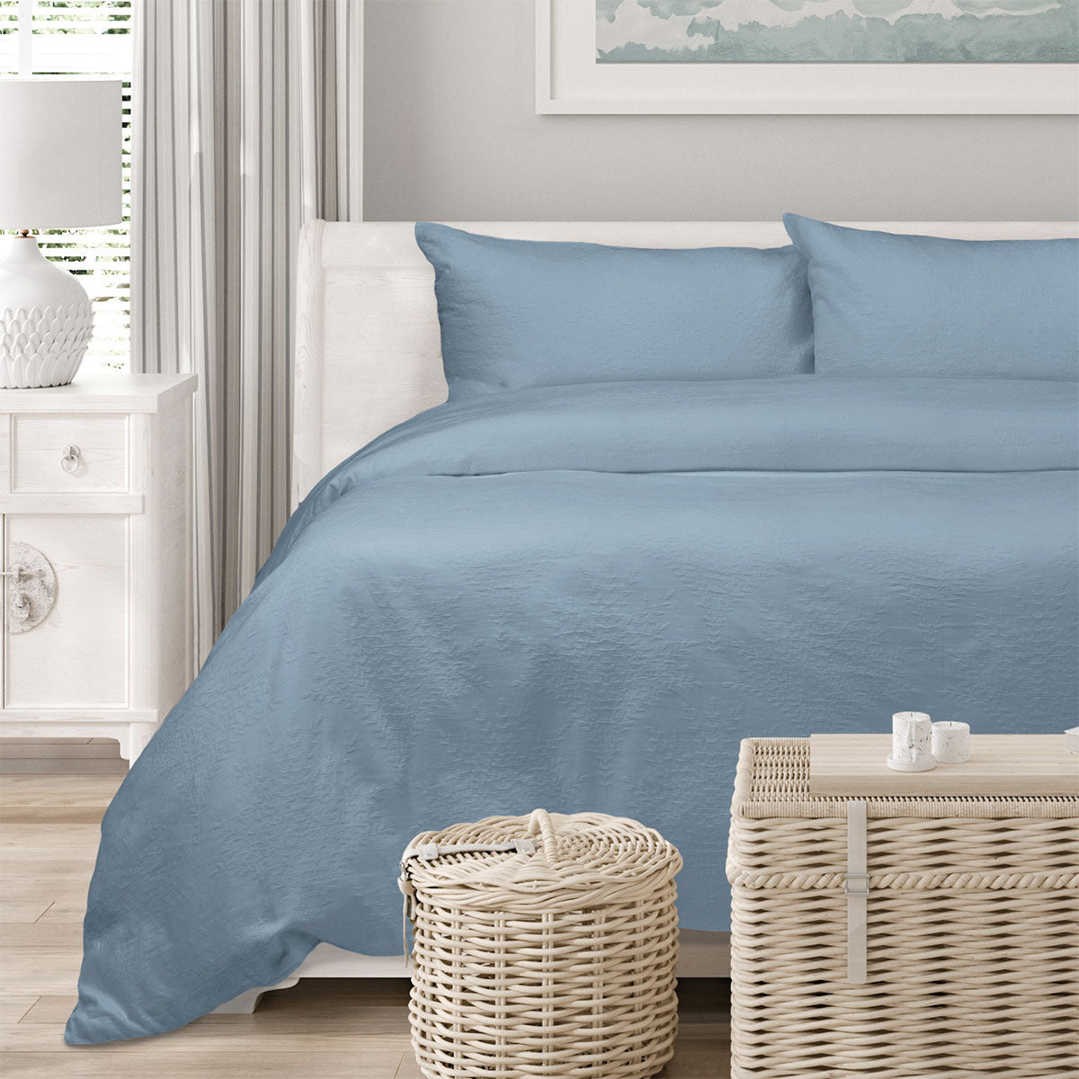 Algodon Romy Blue Cotton Jacquard Quilt Cover Set King 3