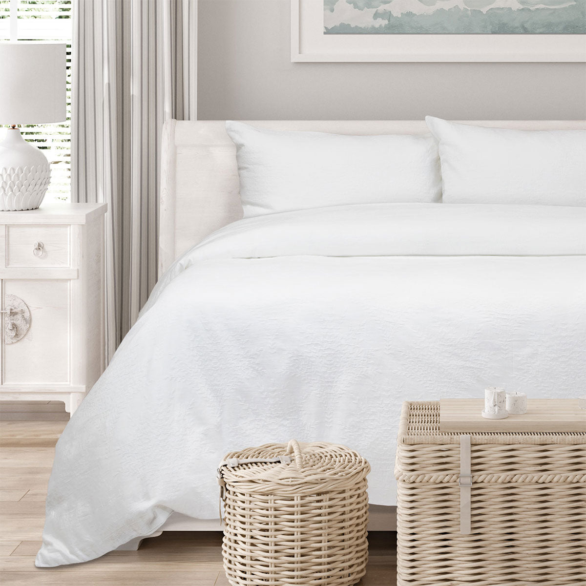 Algodon Romy White Cotton Jacquard Quilt Cover Set King 3