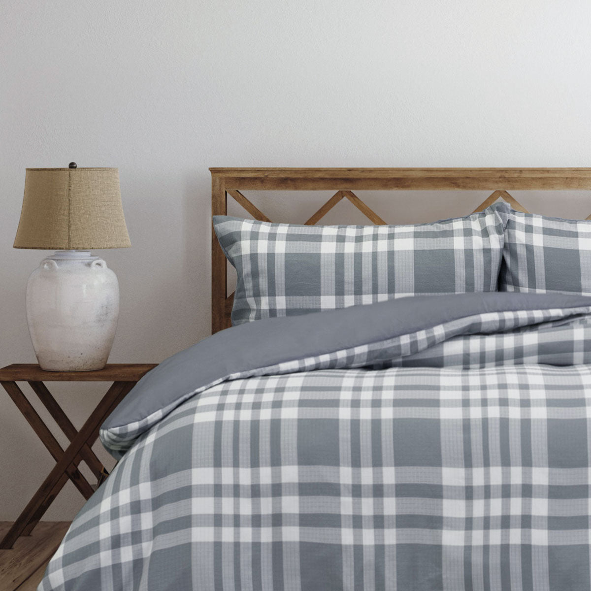Ardor Ronan Grey Plaid Jacquard Quilt Cover Set Queen 3