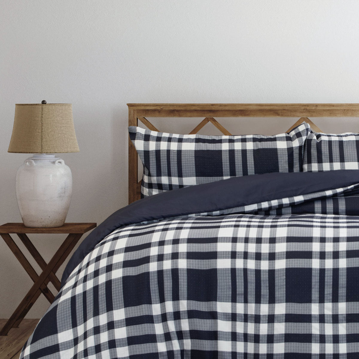 Ardor Ronan Navy Plaid Jacquard Quilt Cover Set Queen 3
