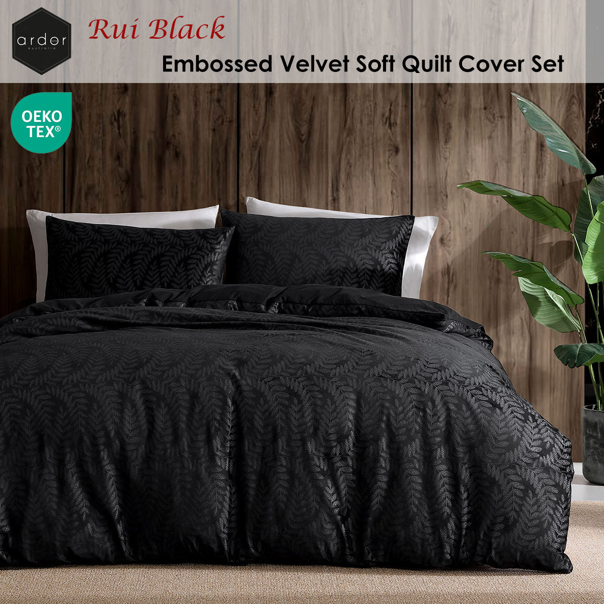 Ardor Rui Black Embossed Velvet Soft Quilt Cover Set Queen