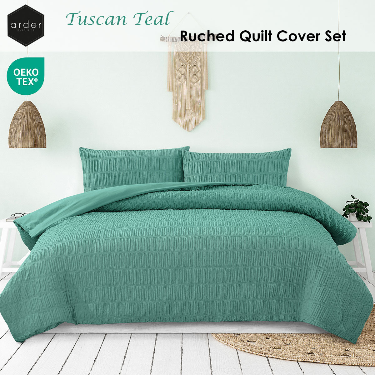 Ardor Tuscan Teal Ruched Quilt Cover Set King