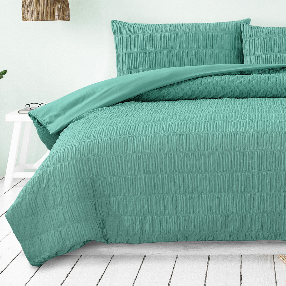 Ardor Tuscan Teal Ruched Quilt Cover Set King 3