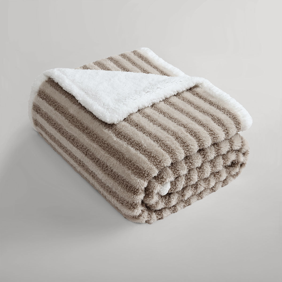 Ardor Carter Striped Boucle Throw Rug with Sherpa Reverse 130x170cm 3