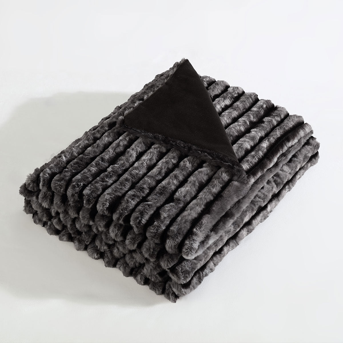 Ardor Cole Ash Striped Faux Fur Soft Plush Throw Rug 130x170cm 3