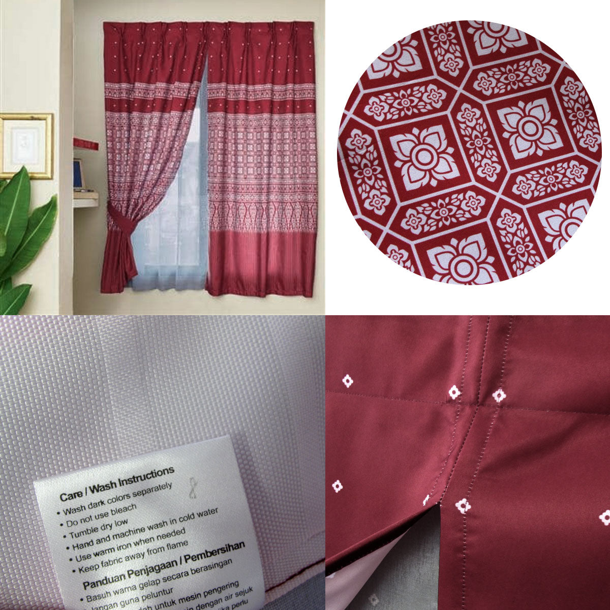 Avon Home Casa Kayangan Burgundy Pinch Pleat Window Curtain with Attached Lace Curtain 3