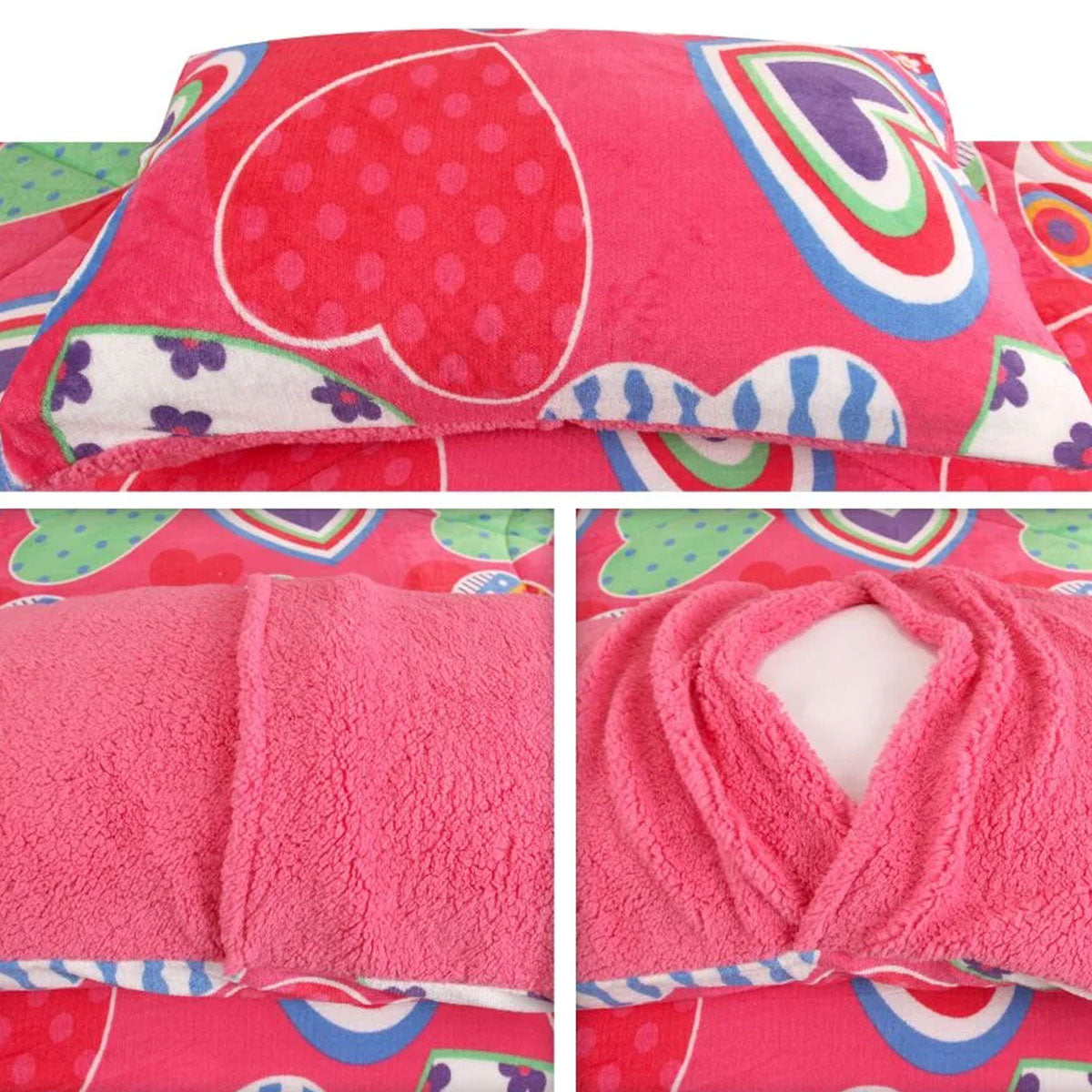 Ramesses Pink Heart Printed Sherpa Flannel Fleece Reversible Blanket Set Single/Double 5