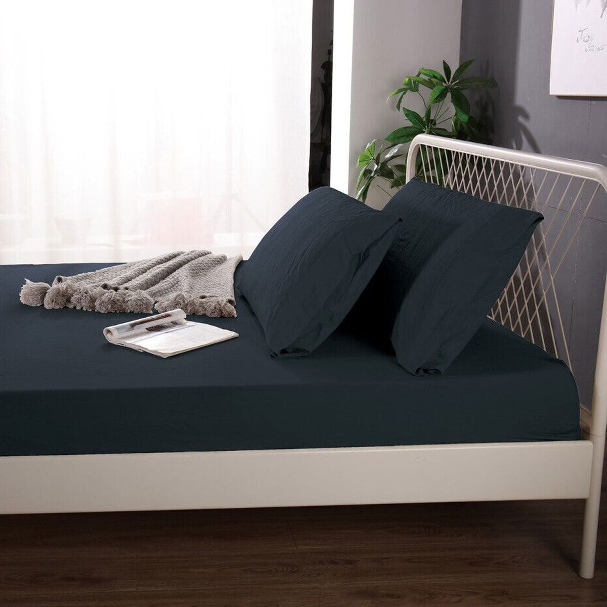 Ramesses 1000TC Linen Bamboo Fitted Sheet Combo Set Charcoal Single 3