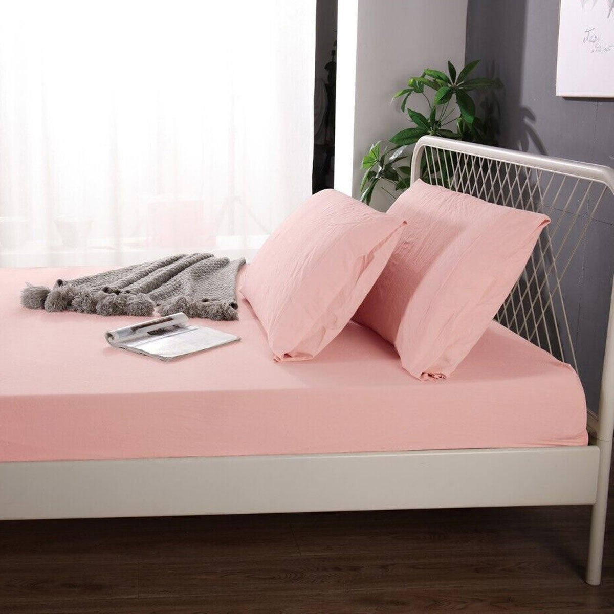 Ramesses 1000TC Linen Bamboo Fitted Sheet Combo Set Dusty Pink Double 3