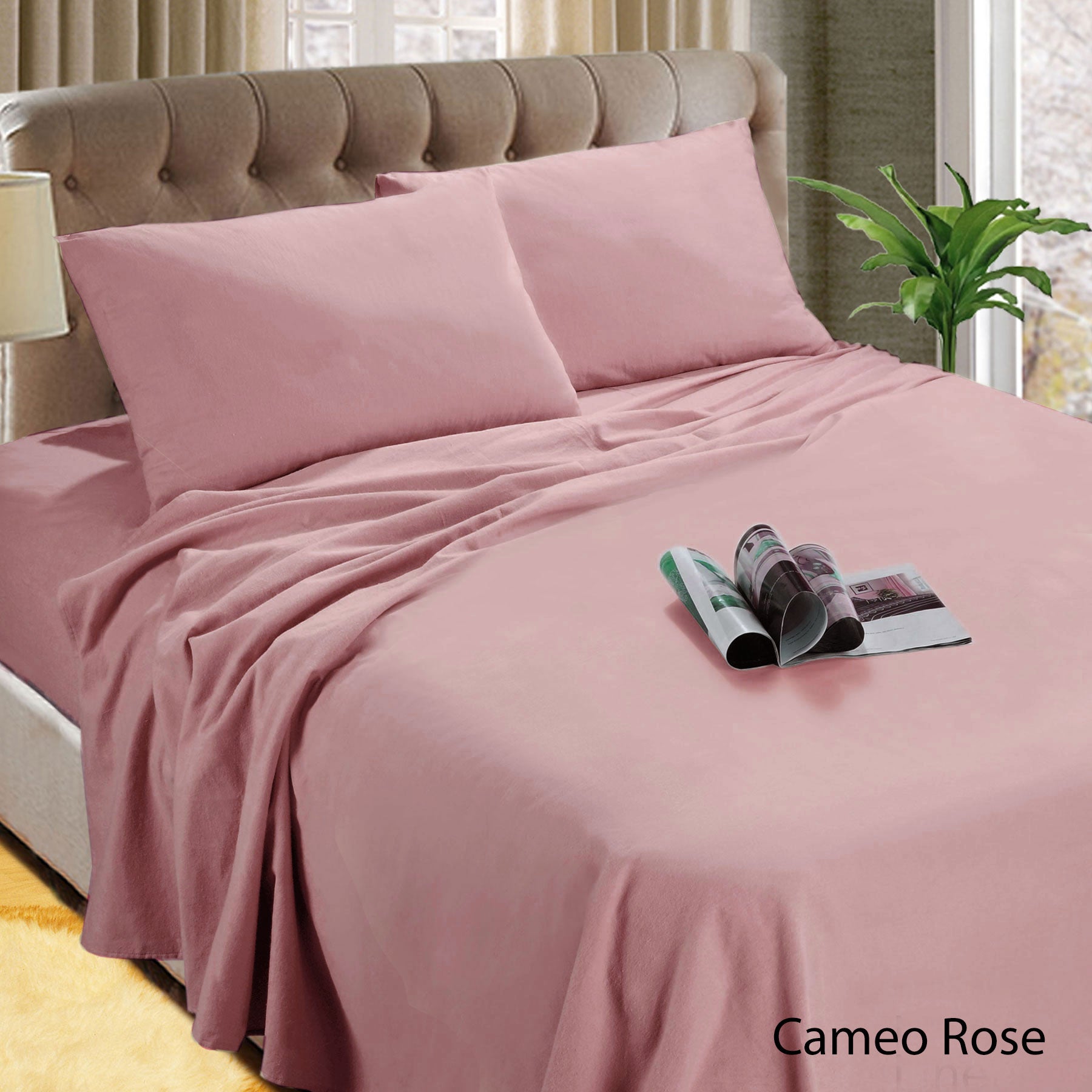 Kingtex Micro Flannelette Sheet Set 40 cm Wall Cameo Rose Single