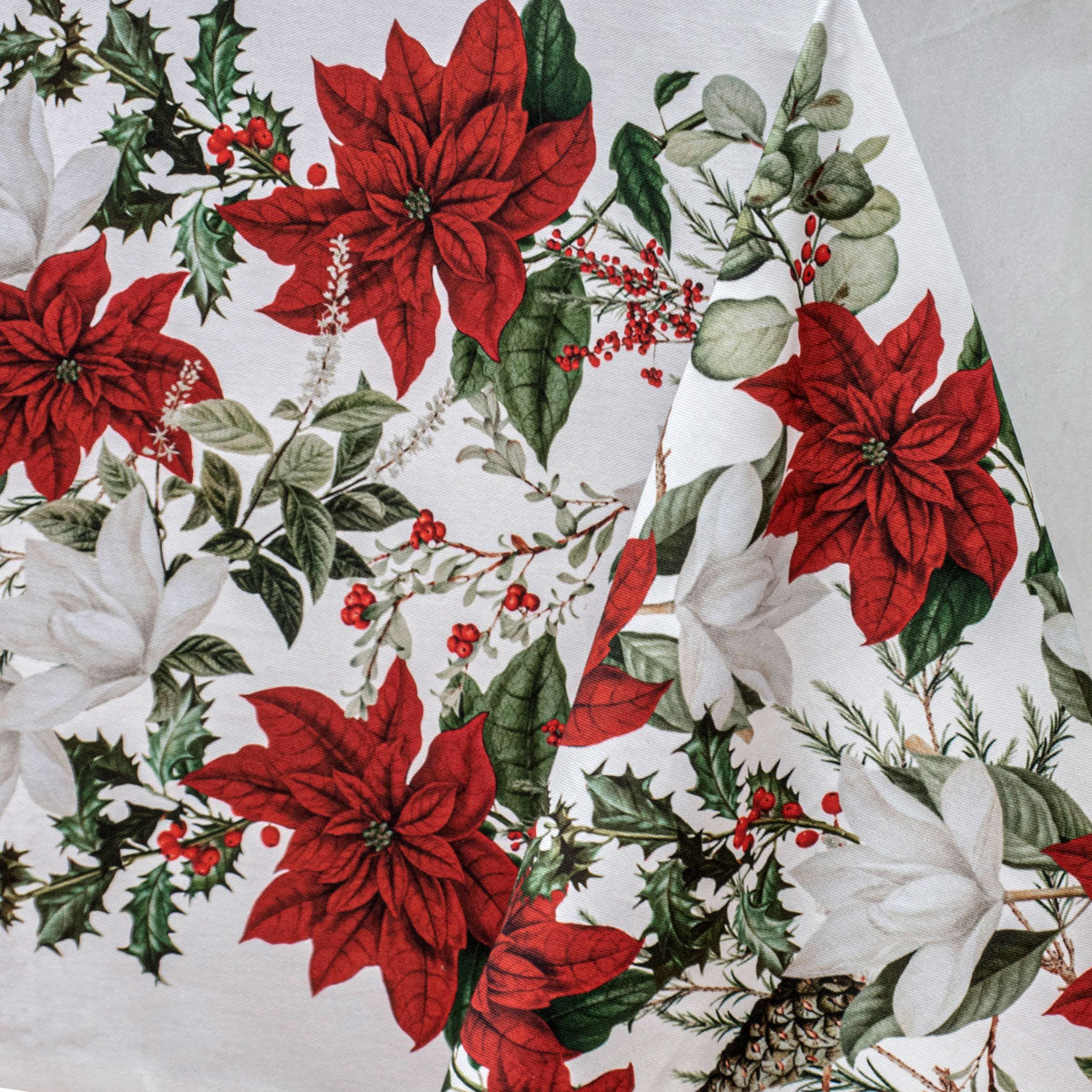 100% Cotton Ashdene Poinsettia Festive Christmas Holiday Tablecloth 150 x 300 cm 4