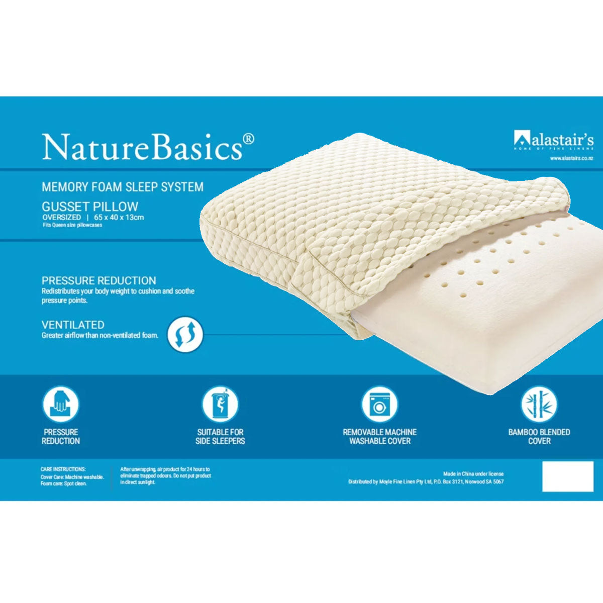 Alastairs Nature Basics Sleep System Memory Foam Gusset Pillow 65 x 40 x 13cm 3