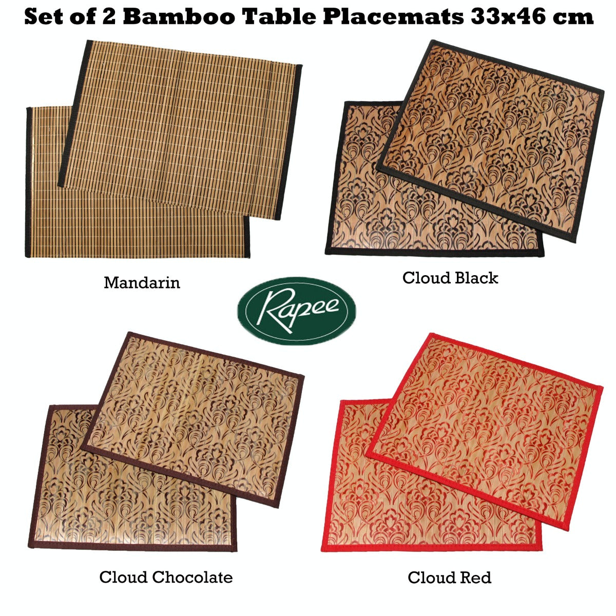 Rapee Set of 2 Bamboo Table Placemats 33 x 46 cm Cloud Chocolate 3