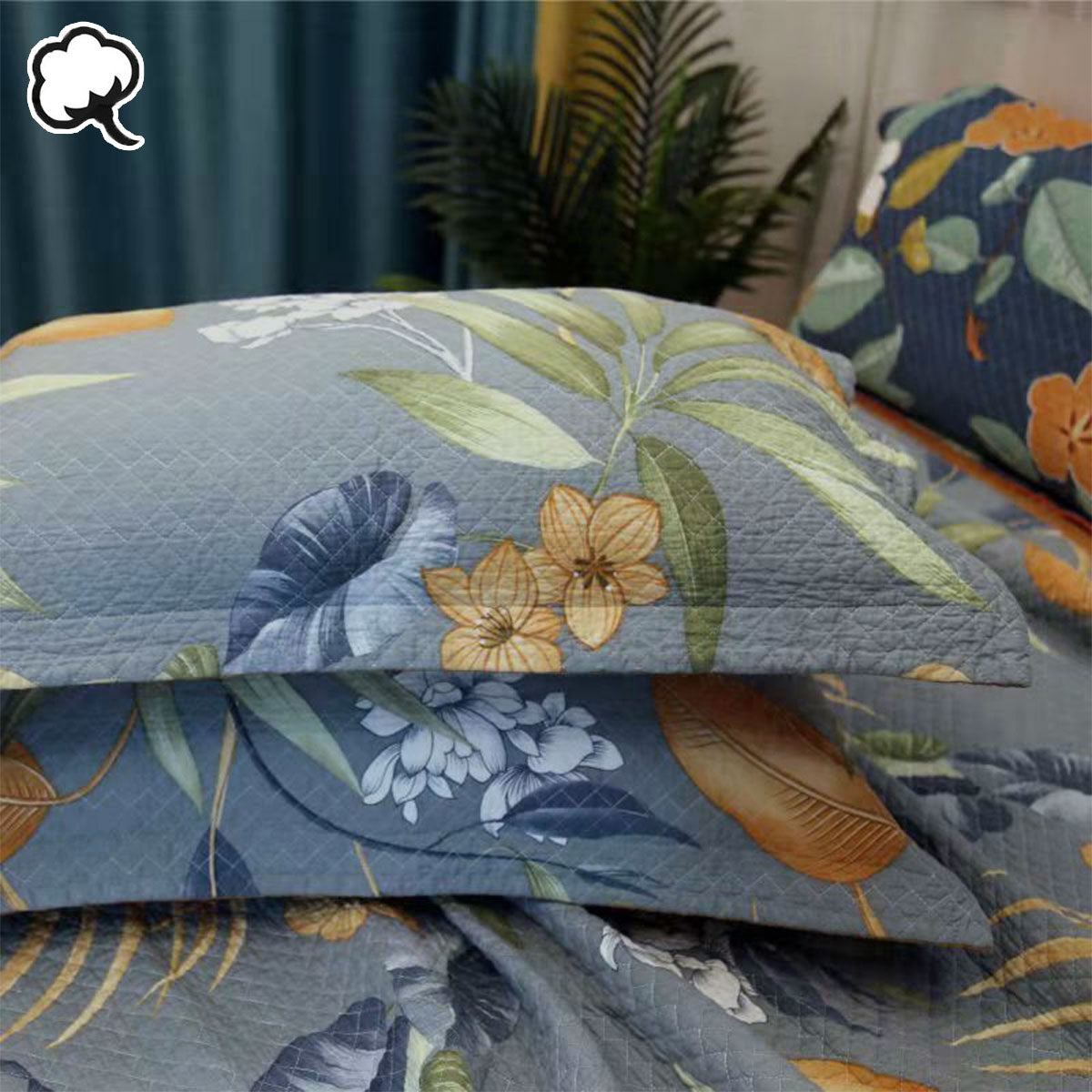 100% Cotton Coverlet Set Embroidered Palm Queen 3