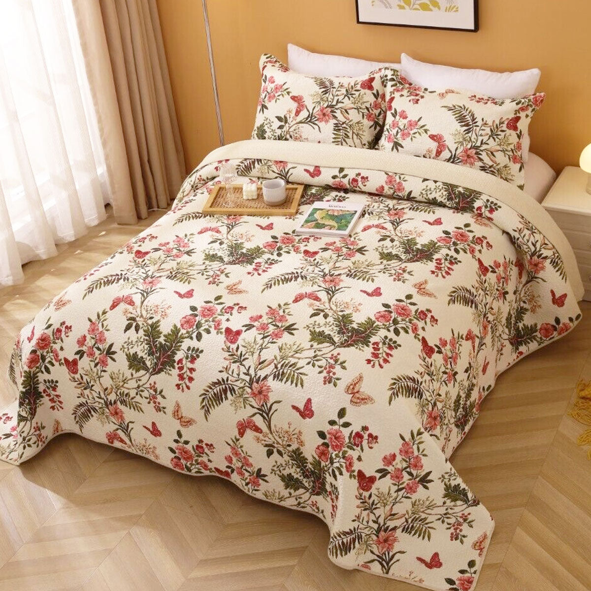 100% Cotton Lightly Quilted Coverlet Set Granada Cream Queen 3